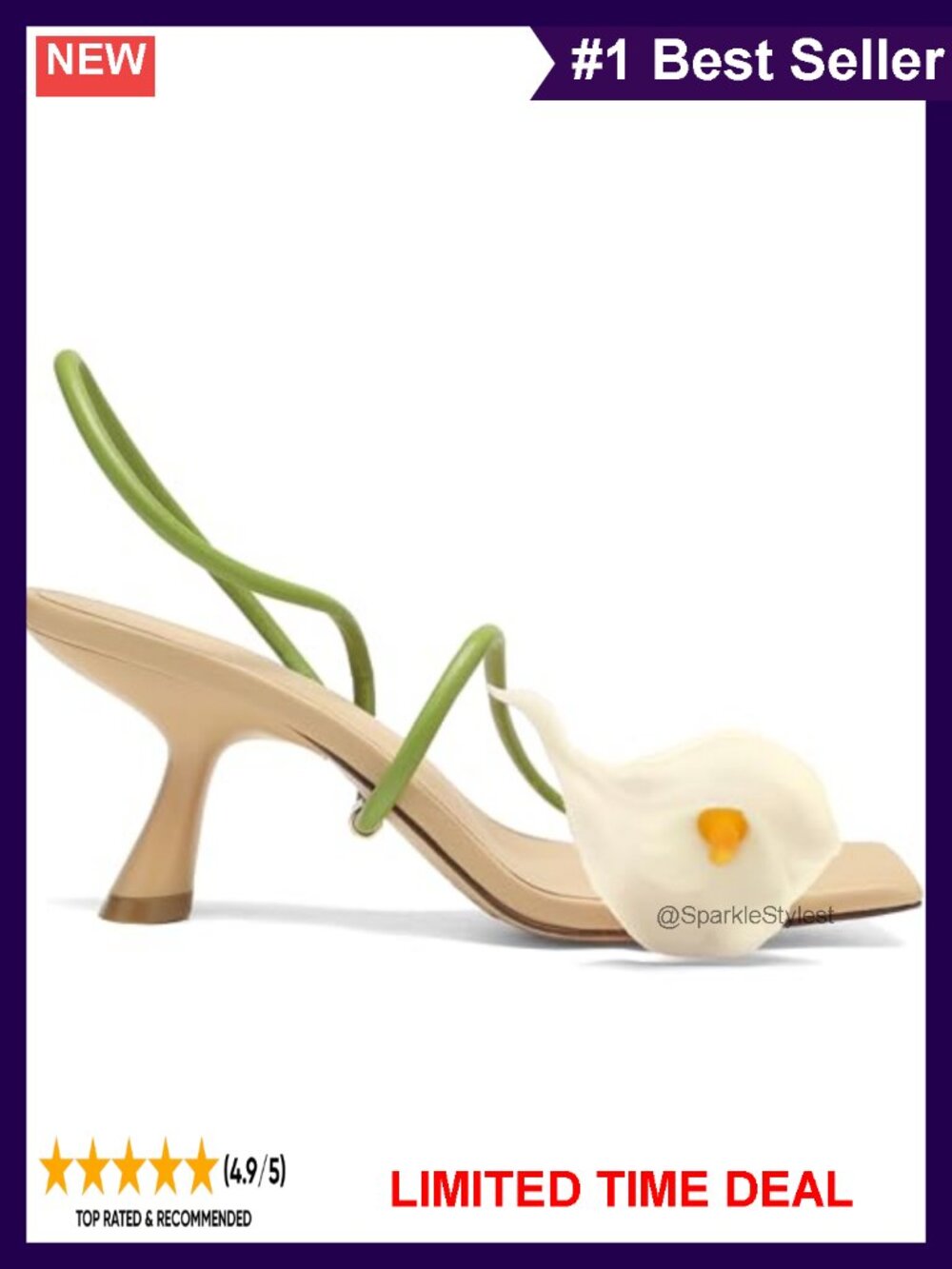 Kitten Heel Floral Strappy Sandals Square Toe Ankle Strap PU